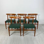 1950s set of 5 vintage Danish teak dining chairs W2 by Hans J. Wegner for CM Madsen