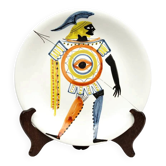 Ceramic plate by Roger Capron, Vallauris, ancient warrior - 1960s