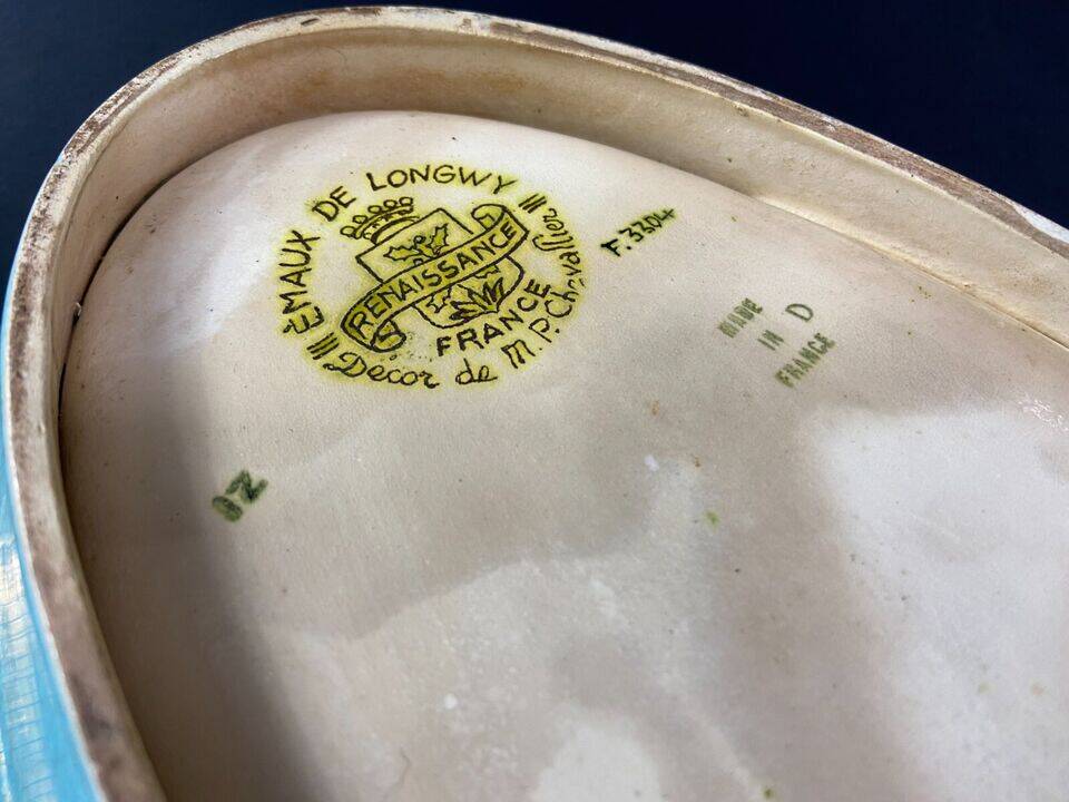 Oblong hollow dish in Longwy earthenware MP Chevallier Renaissance