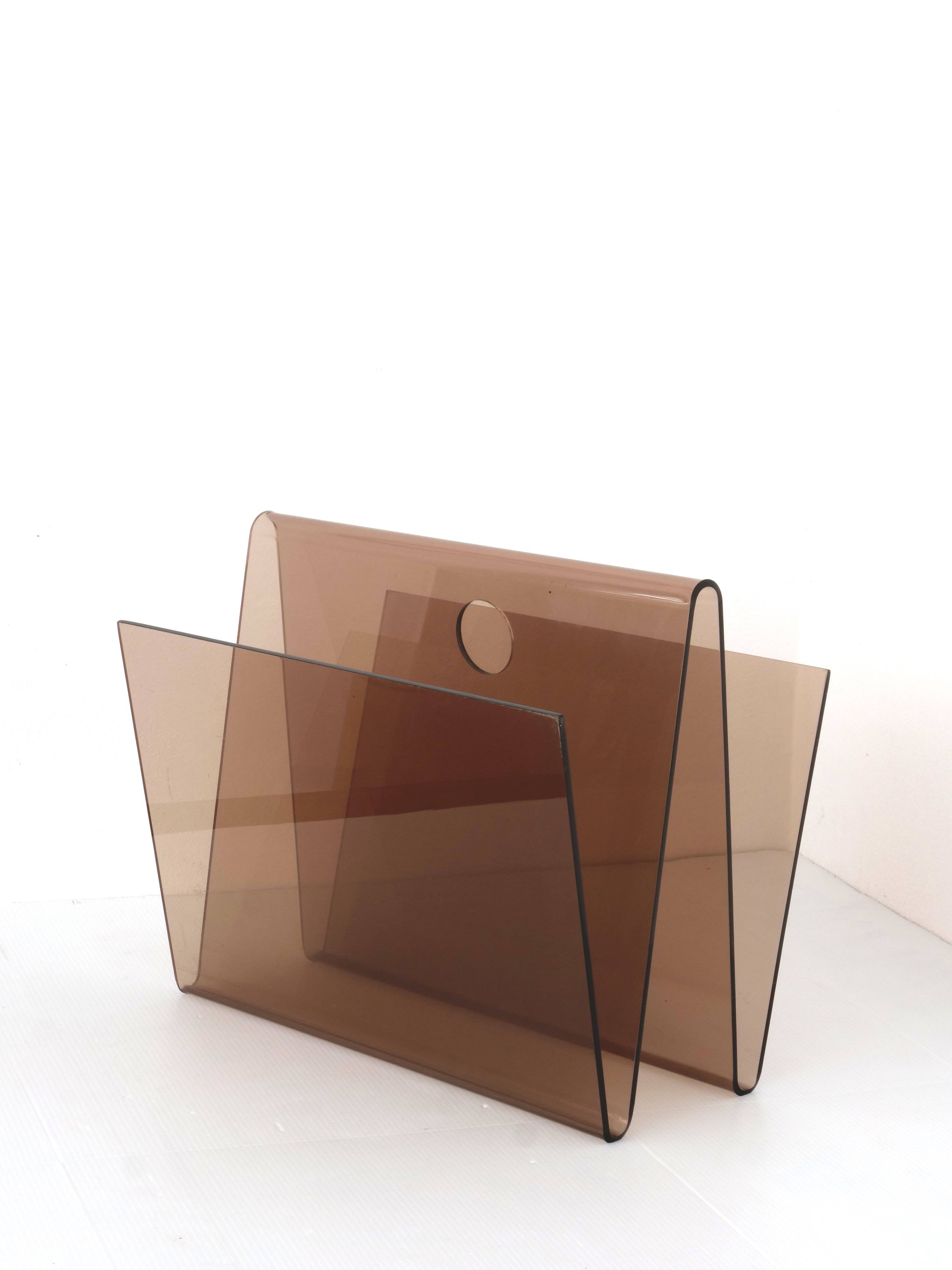 70's smoked plexiglass magazine rack