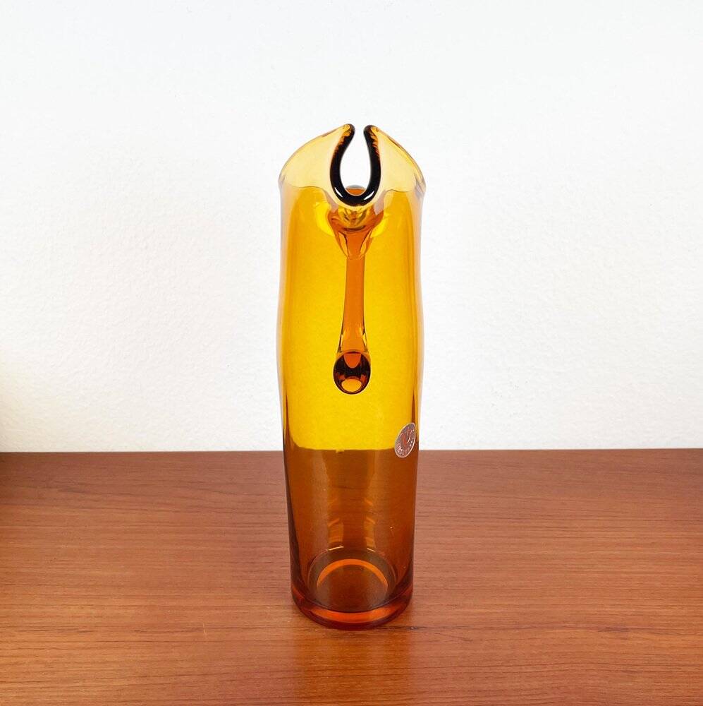 Amber glass carafe from the mid-century German Jagdhaus series and drinking glasses by Wilhelm Braun-Feldweg for Hirschberg, 1960s, set of 7.