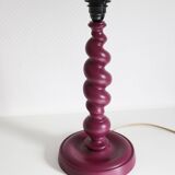 Table lamp in turned wood and printed conical shade