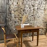 Rectangular wooden farmhouse table or rustic desk with antique drawer