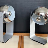 Pair of Eyeball lamps in chrome metal and aluminium