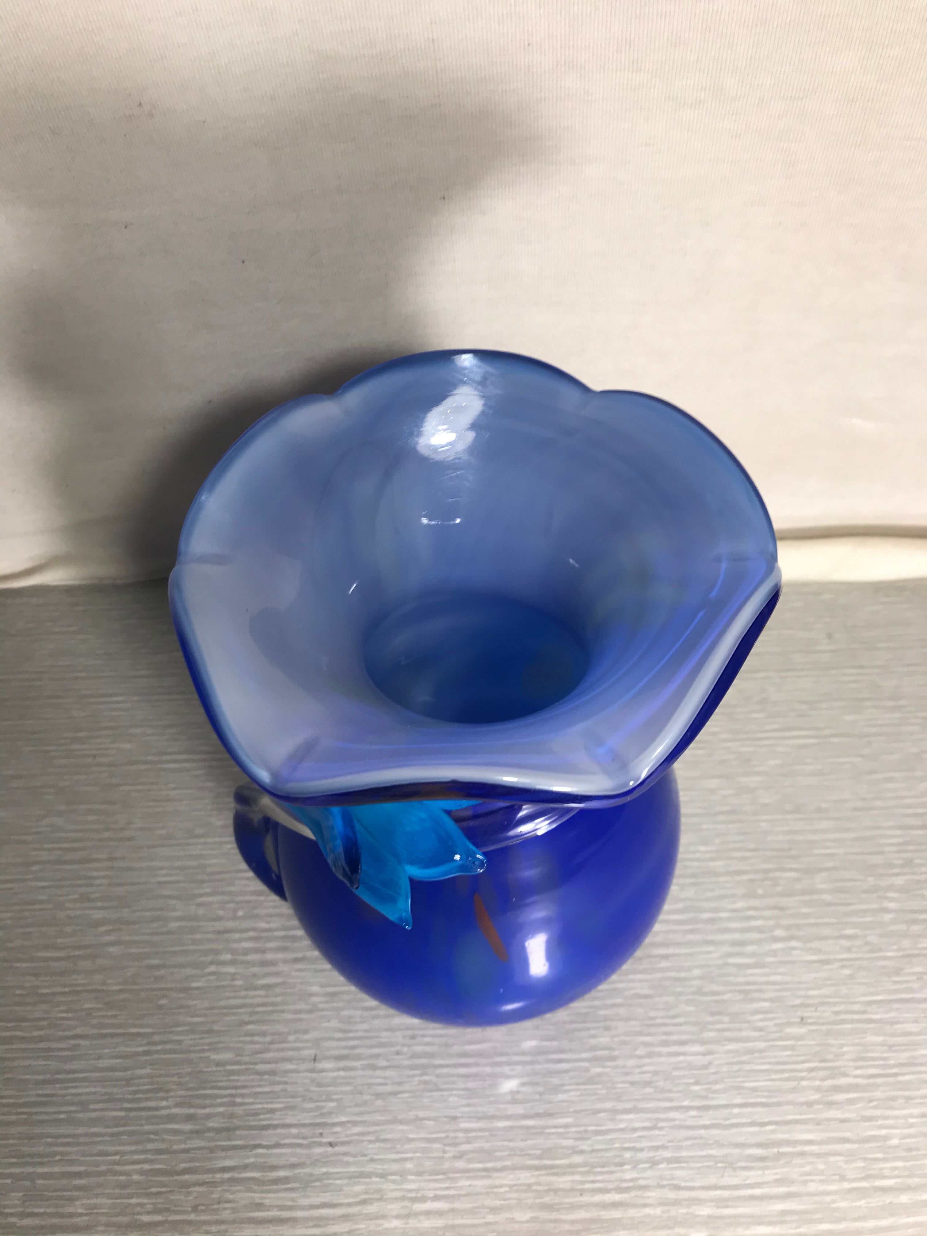 Old Blue Multilayer Glass Vase - Flower Blown Decor Col Corolla Vintage