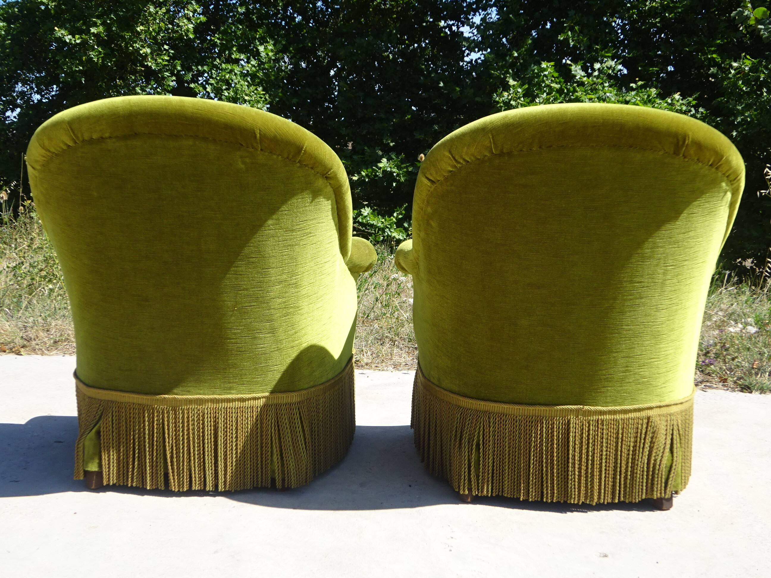 Fauteuils crapauds en velours vert, les 2