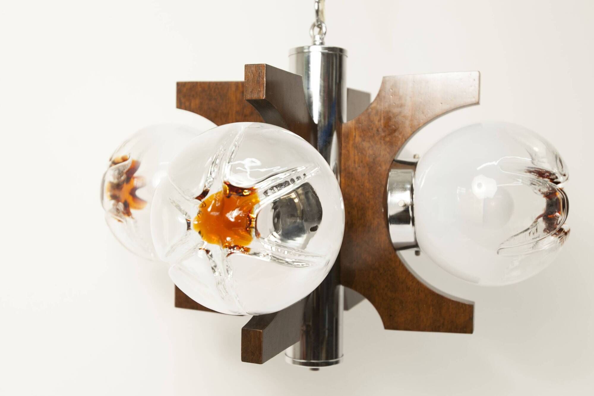 Lustre mazzega Murano 4 boules et teck 1960