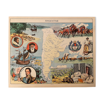 Old illustrated map of Argentina from 1948 - JP Pinchon