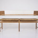 Modernist bench, mulched seat.