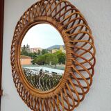 Rare vintage rattan mirror circa 1950 64cm