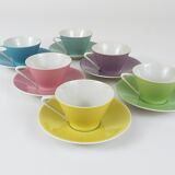 6 pastel mid-century porcelain espresso cups, Daisy, Lilies, Austria, 1950s