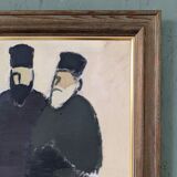 Mid-Century Modern Swedish "The Priests" Vintage Figurative Oil Painting, Framed