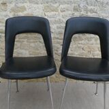 Pair of office chairs in chromed metal and skaï, 60s
