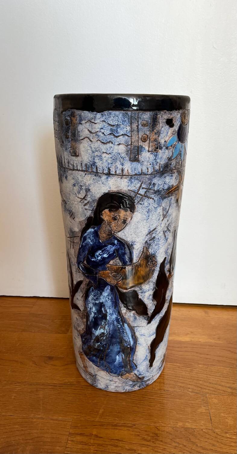 Large ceramic roller vase or umbrella stand