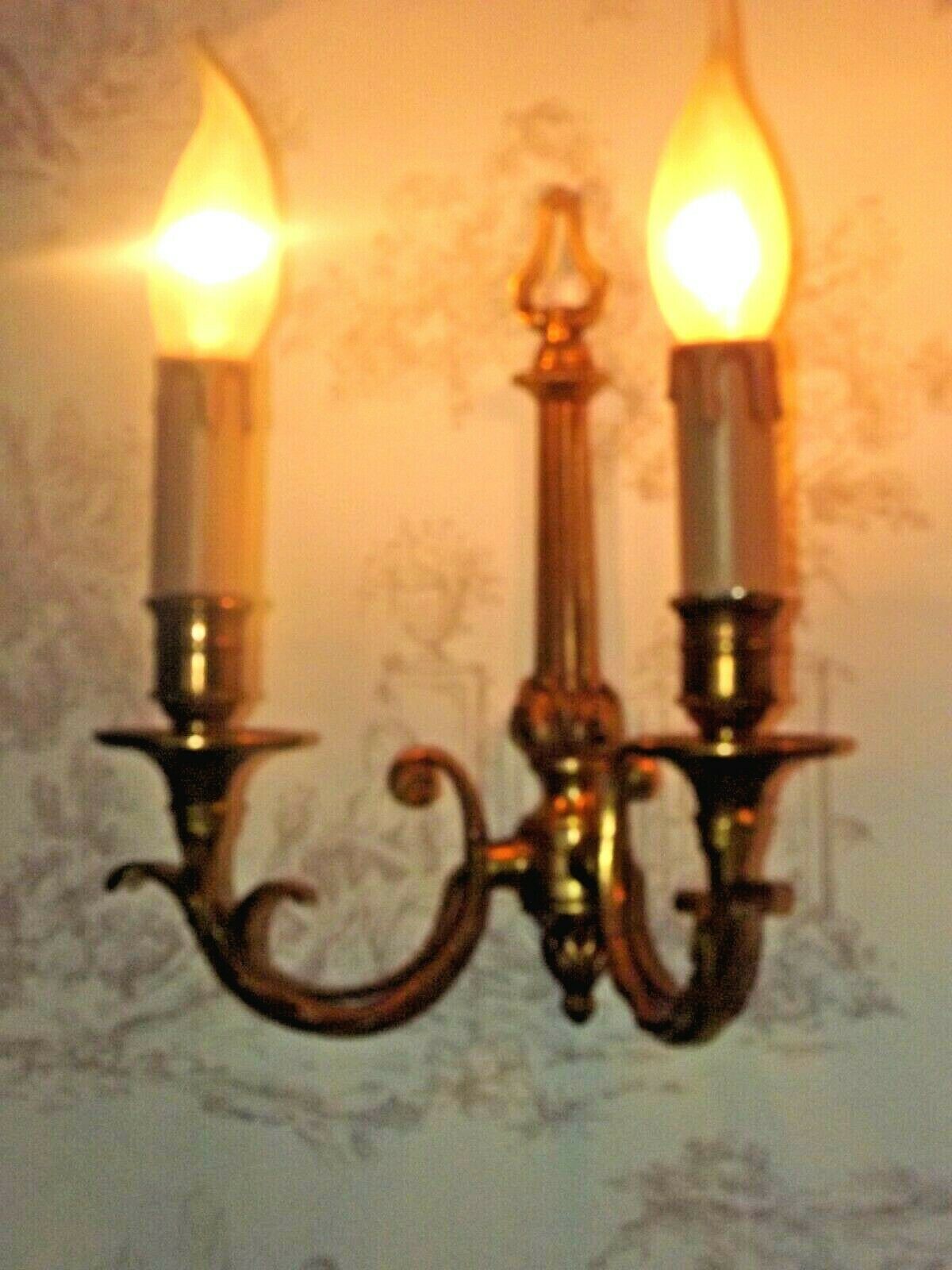 Pair french vintage cast bronze traditional empire style double wall lights