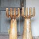 Pair of wooden chairs in the shape of a hand, wooden bar stool, wooden chair, chair.