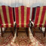 Suite de 6 chaises de style Louis XIII velours rayé