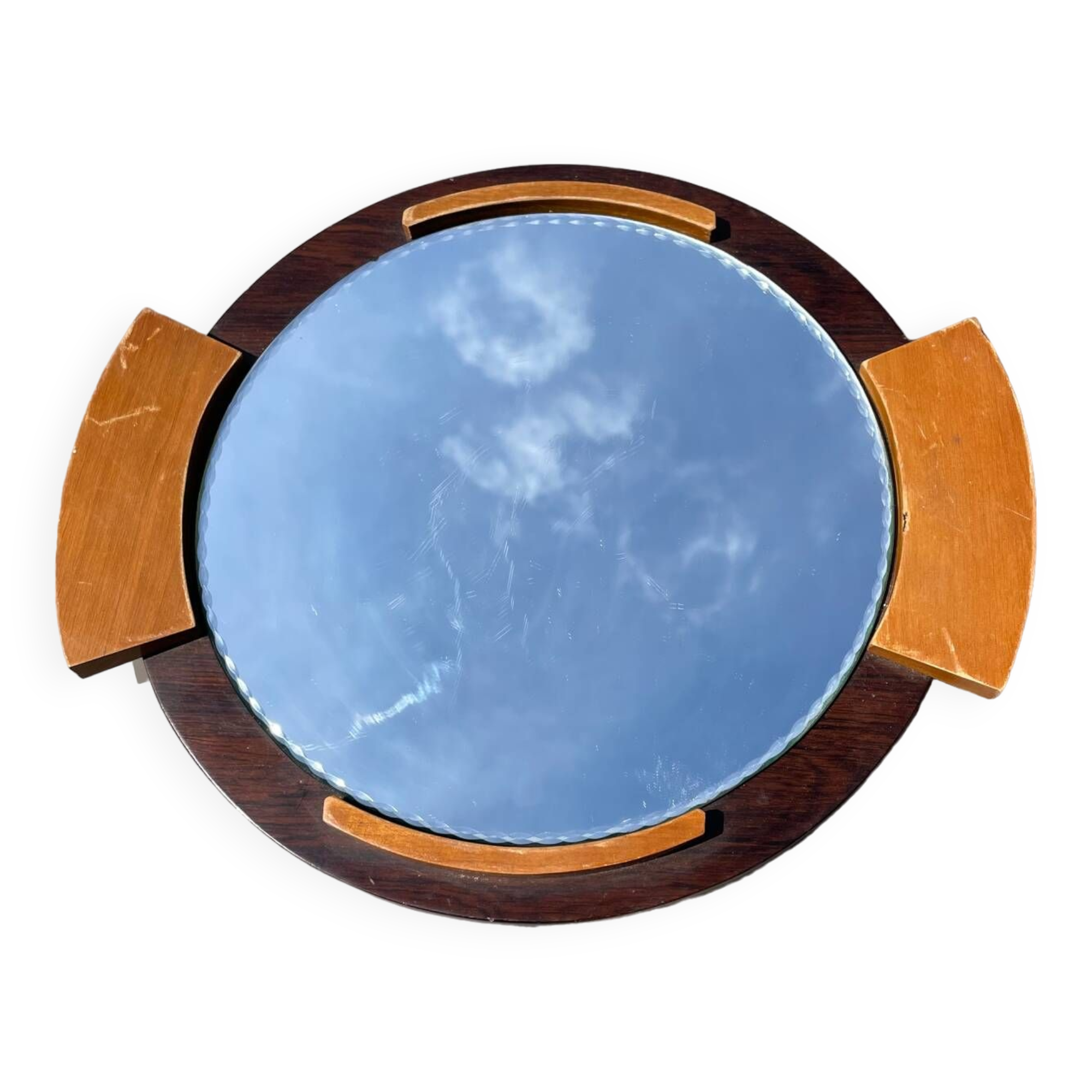 Art deco wood and mirror tray