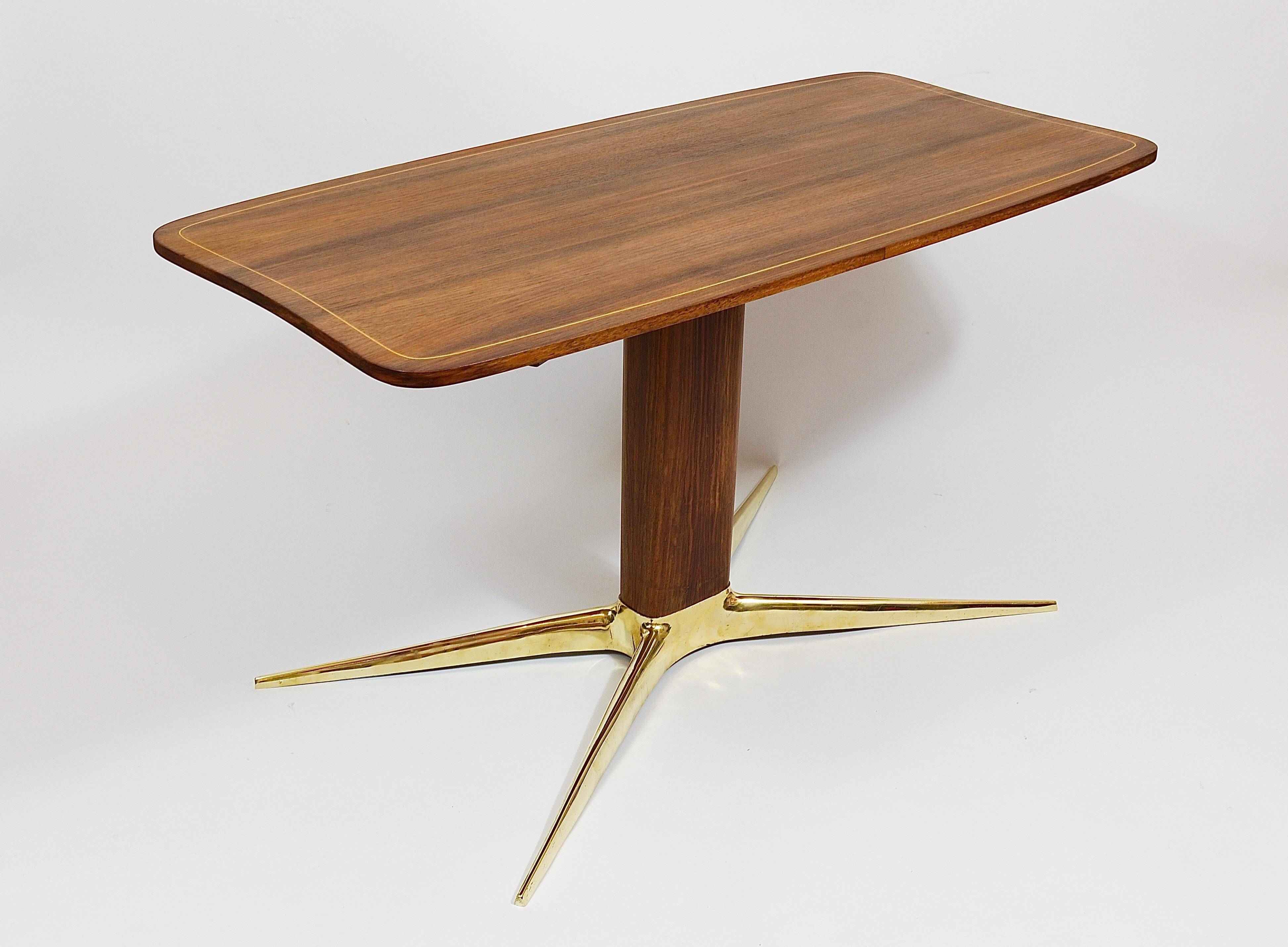 Oswald Haerdtl x Hagenauer Vienna coffee table in brass and walnut, Austria, 1950s