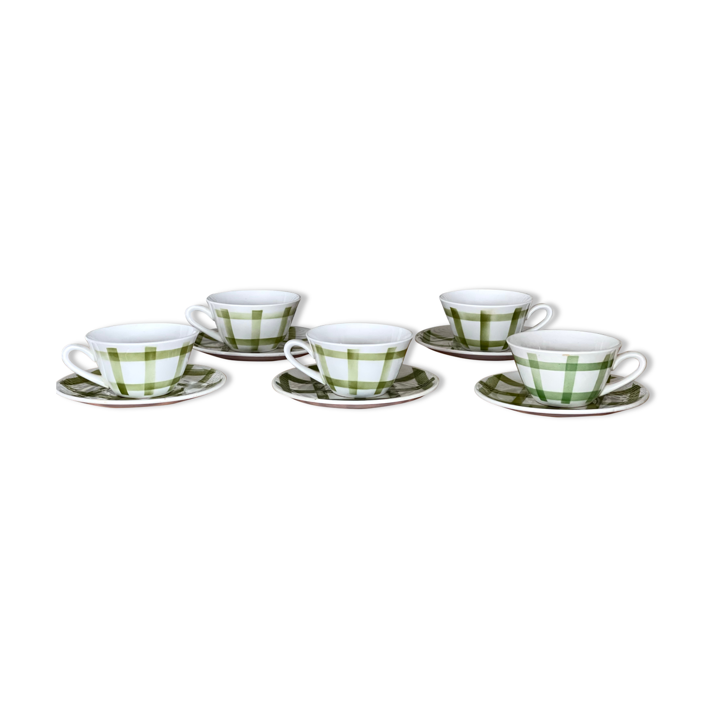 5 cups and saucers vichy 1950