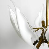 50s brass chandelier with white and transparent Murano glasses Franco Luce