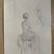 Painting signed monochrome sepia watercolor “female model in the workshop”