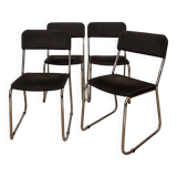 Set of 4 70s chairs in chromed metal
