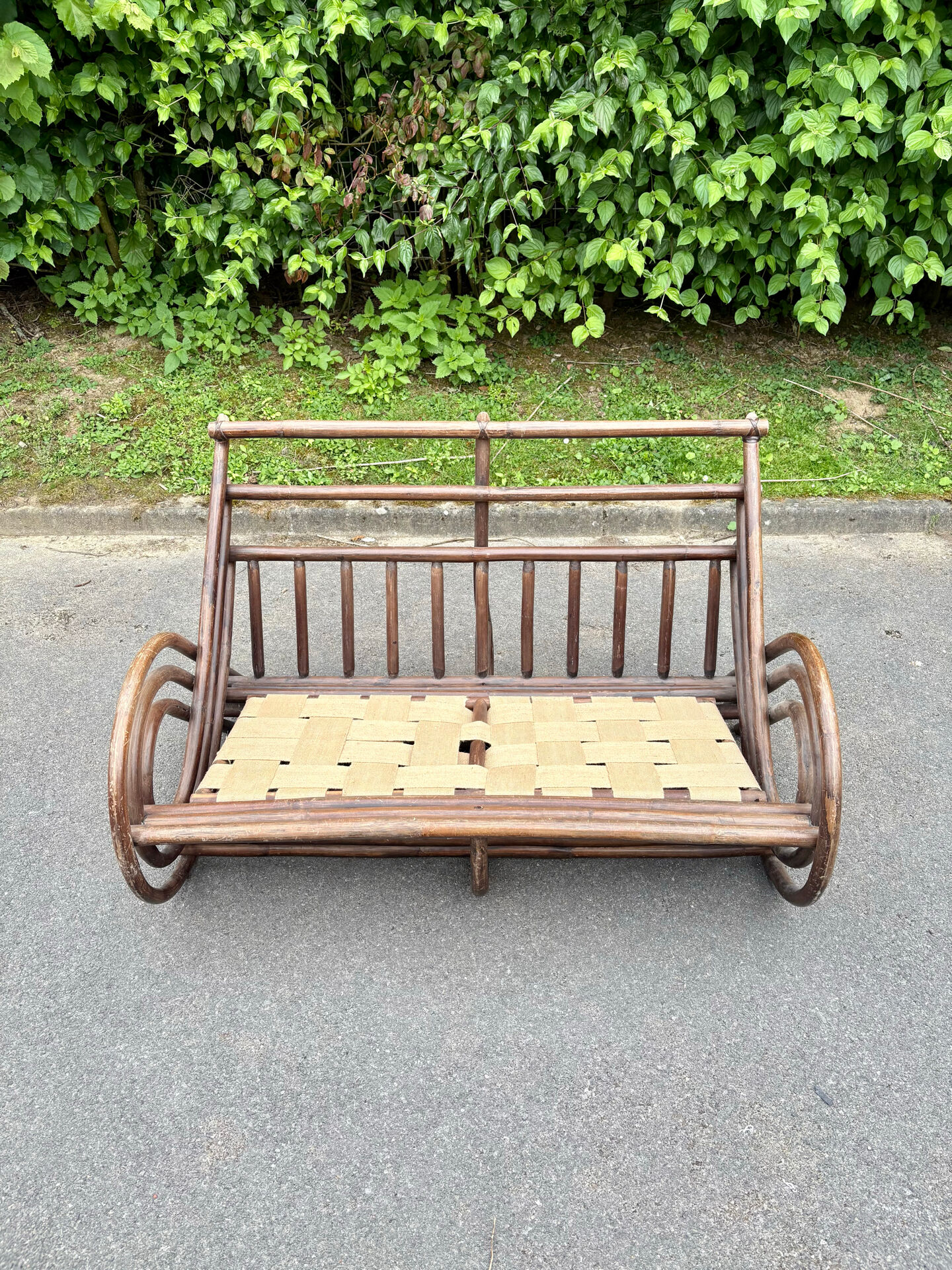 Banquette vintage en rotin - années 70