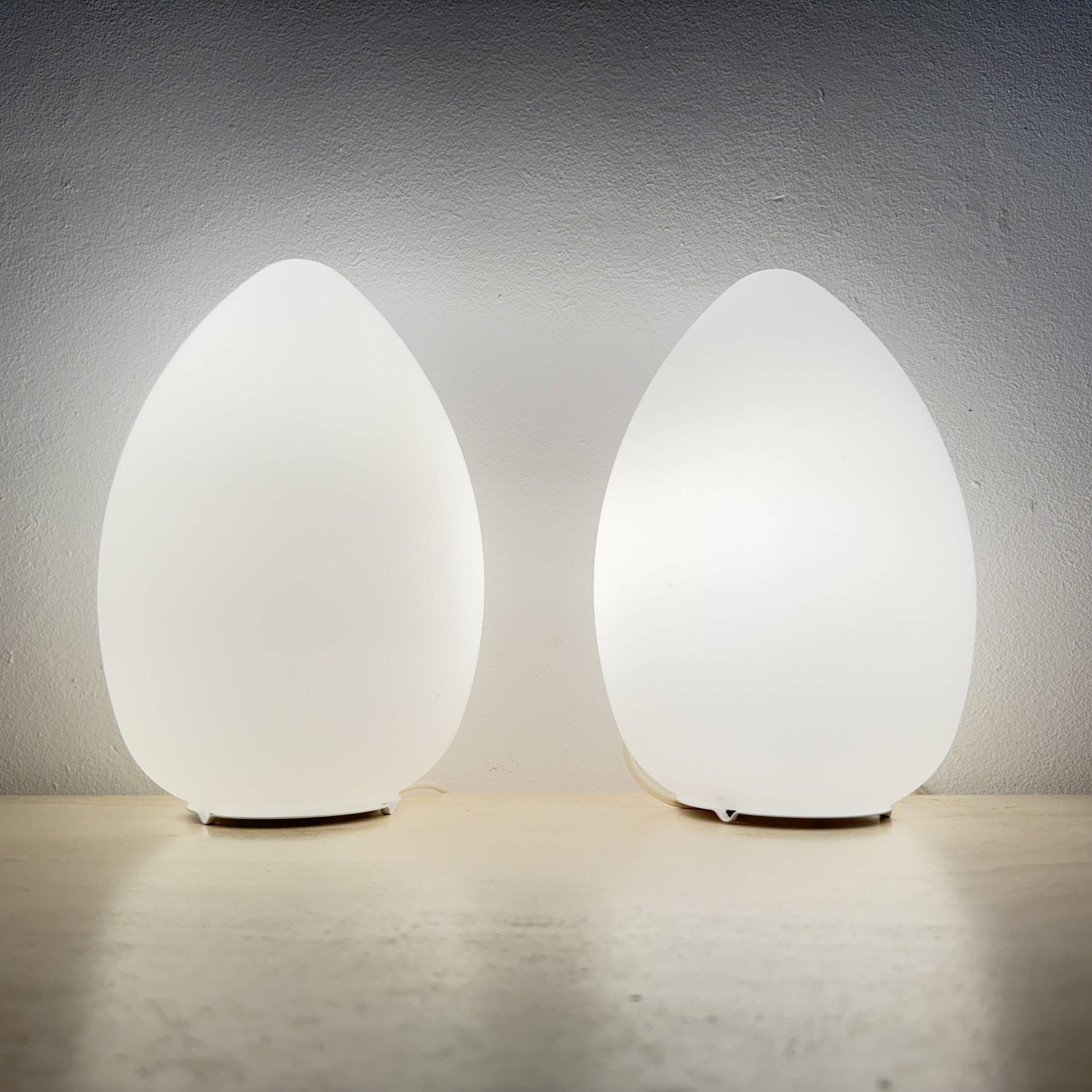 Set of 2 Vintage egg shaped opaline glass table lamp , 1970s