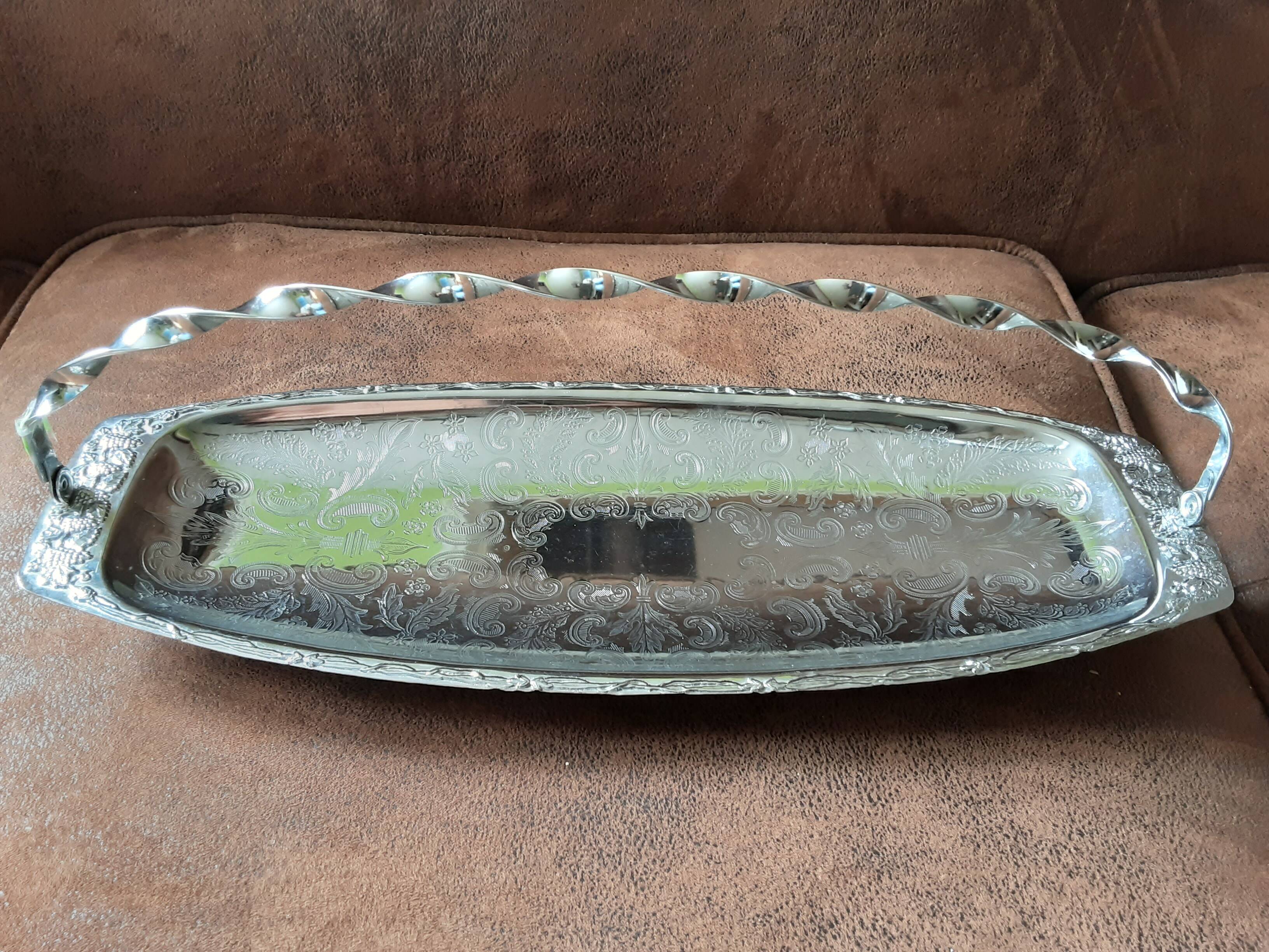 Large rectangular original silver metal dish