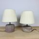 Pair of brutalist lamps in pink stoneware and wool lampshade, 1970