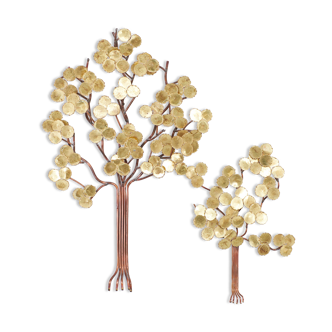 Daniel Dhaseleer, Tree Wall Sculptures, 1975, Brass & Copper, Set of 2