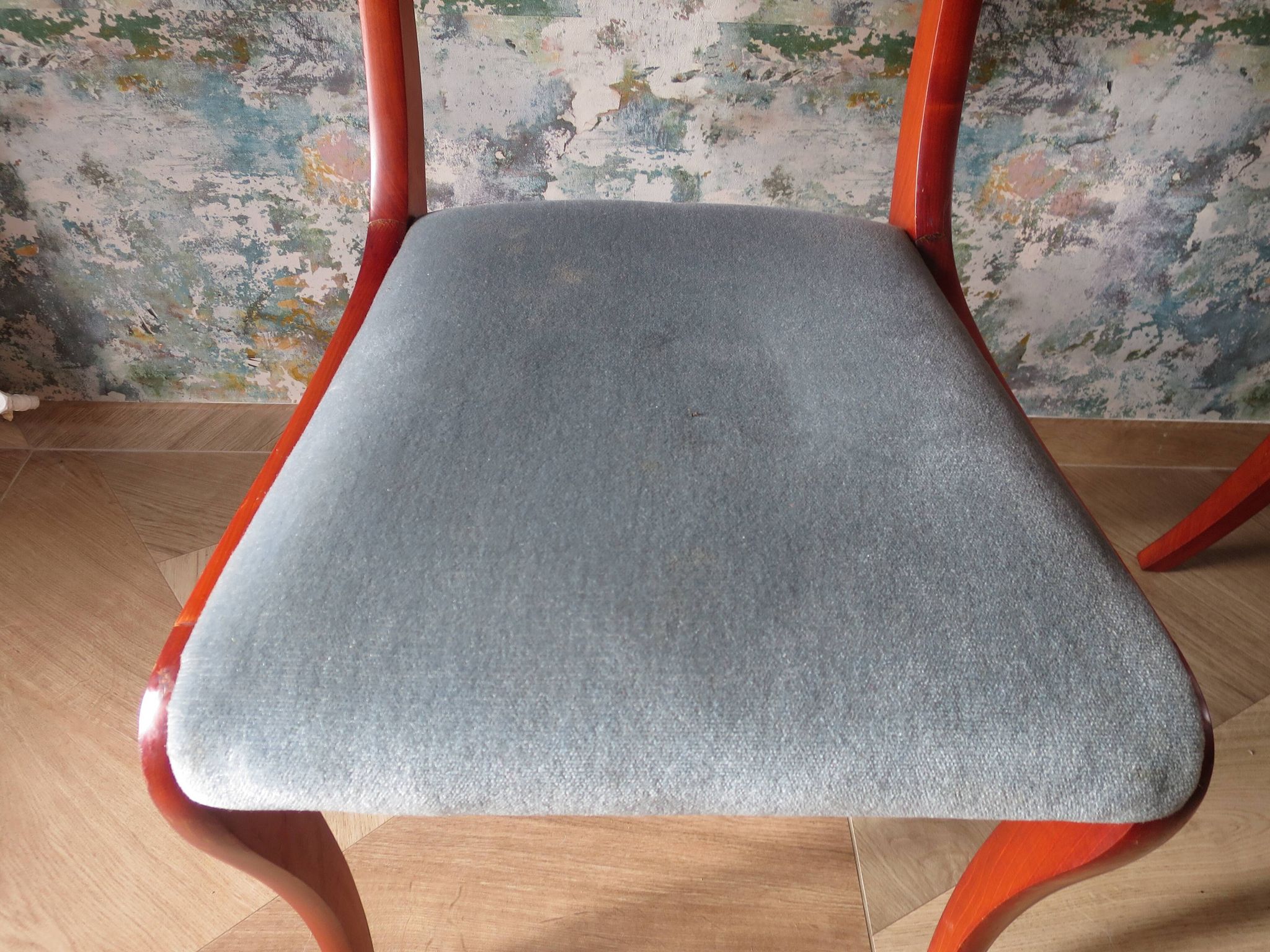 Rare - Set of 4 Louis Philippe/restoration style chairs with medallion - Colour blue / cherry wood