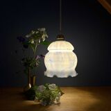 Vintage globe pendant light in white and blue opaline