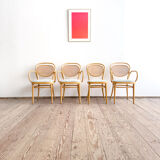 Ensemble de 4 chaises Thonet 215P en hêtre avec cannage d’origine et velour