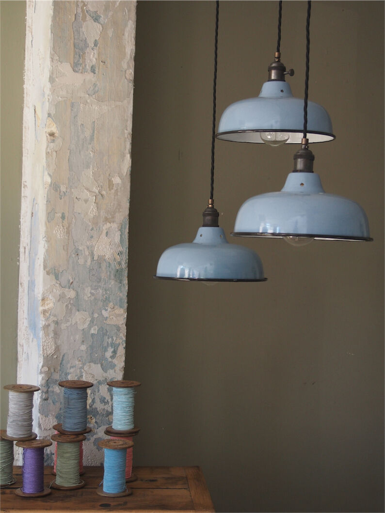 Day blinds emailed industrial lamp sky blue