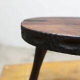 Low brutalist solid wood stool 1950
