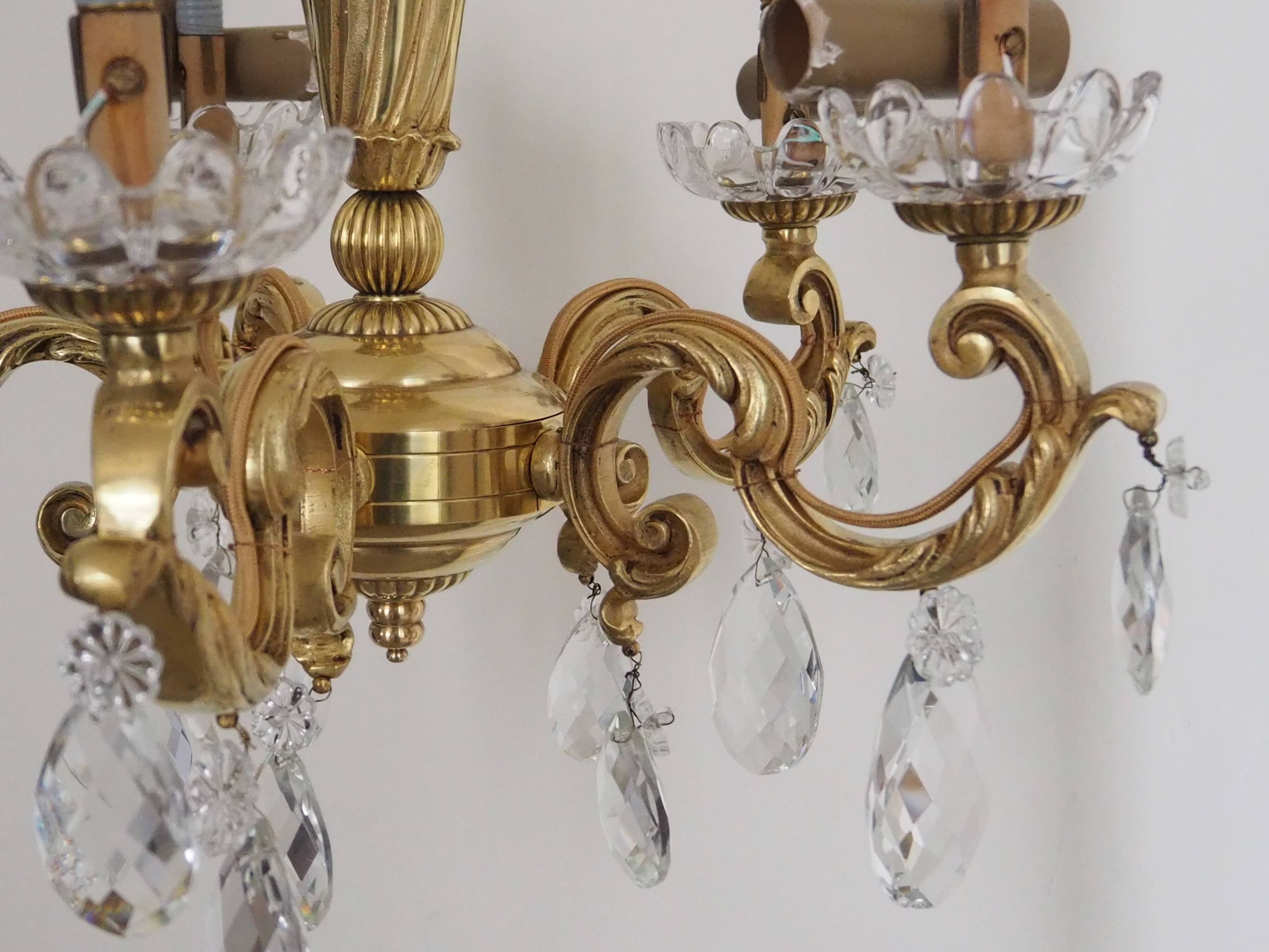 Solid bronze chandelier with crystal pendants and candle holders - Lucien GAU