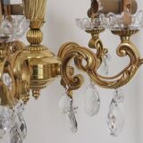 Solid bronze chandelier with crystal pendants and bobeches - Lucien GAU