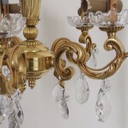 Solid bronze chandelier with crystal pendants and candle holders - Lucien GAU