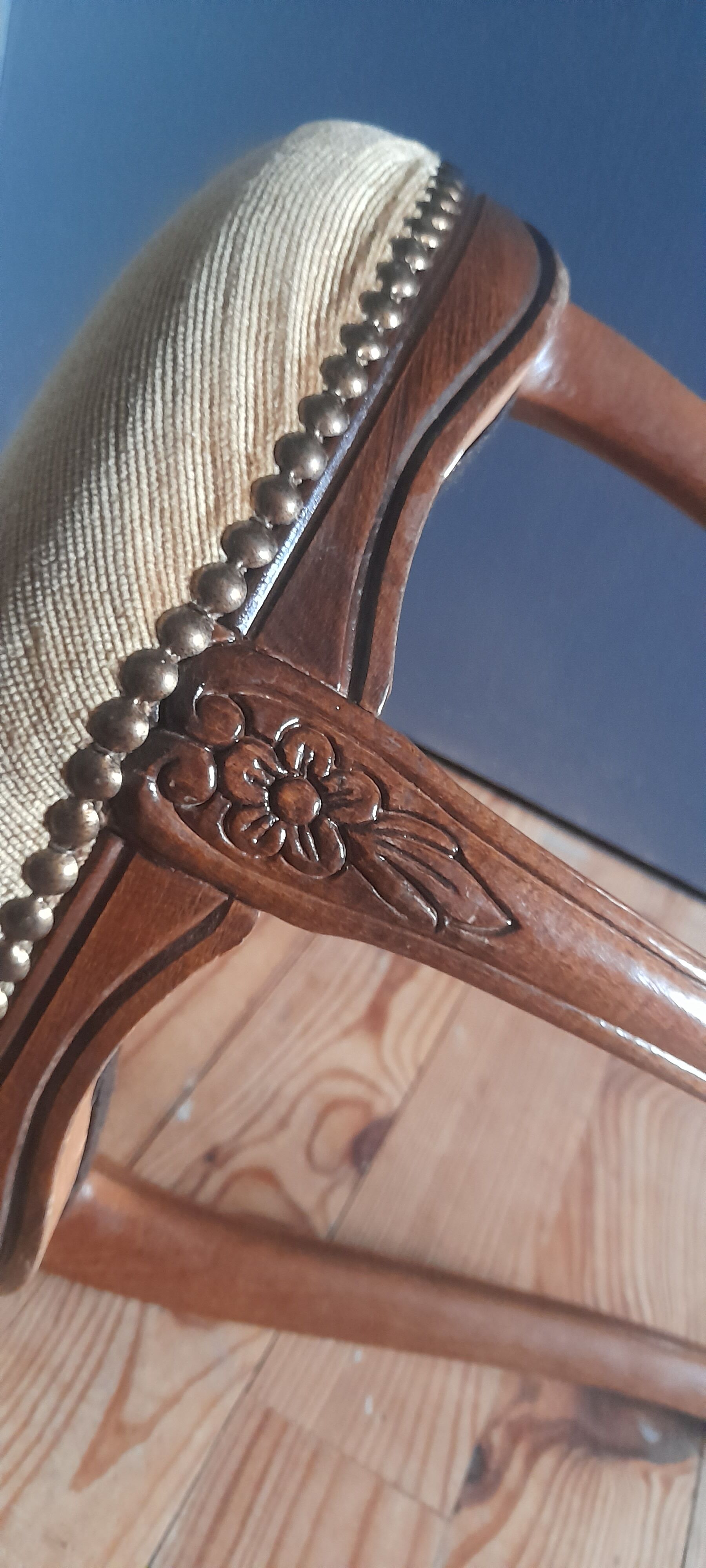 Piano stool / dressing table, Louis XV style, arched base seat velvet