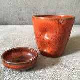 Enamelled stoneware tea cup and bowl