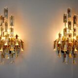 Paire d'appliques oscar torlasco, verre triedri, italie, 1970