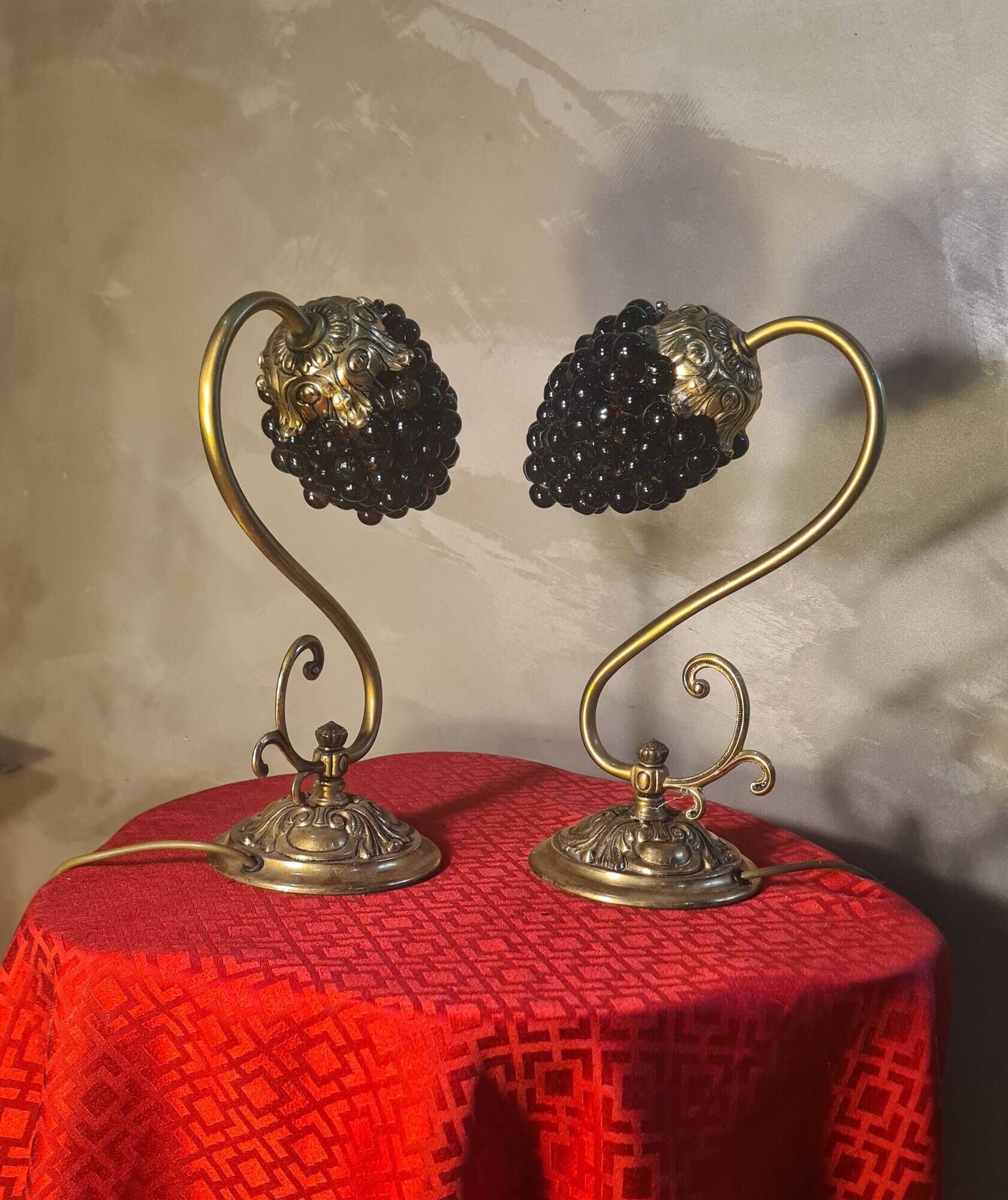 pair of Murano glass lamps bronze brass 1970 electric working 30x21 bedside tables