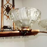 French Art Deco 6-Arm, 10-Light Chandelier Petitot Ezan Style, Copper Tone