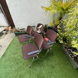 Set of 4 stackable vintage brown armchairs with chrome legs