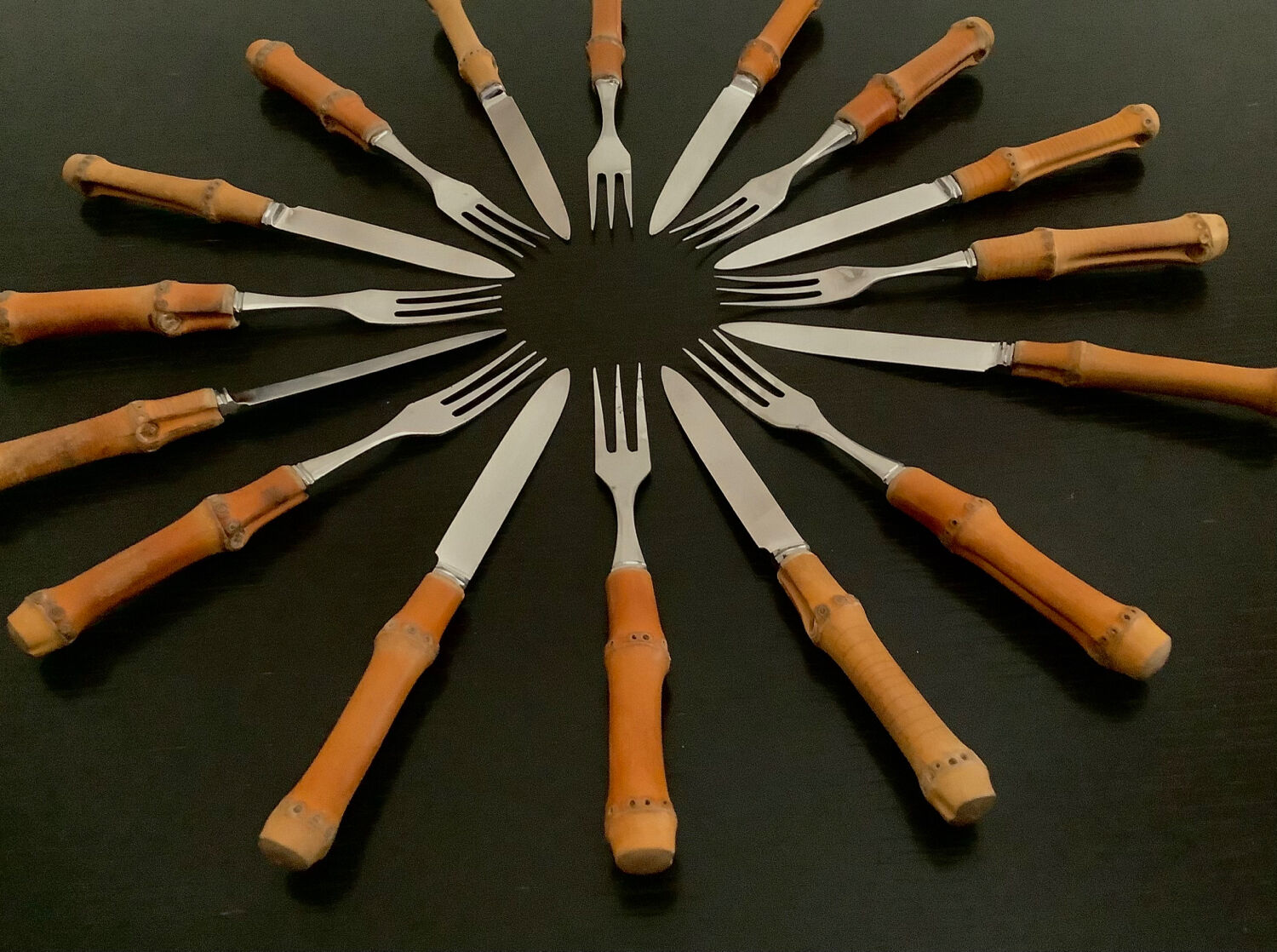 Vintage bamboo handle cutlery