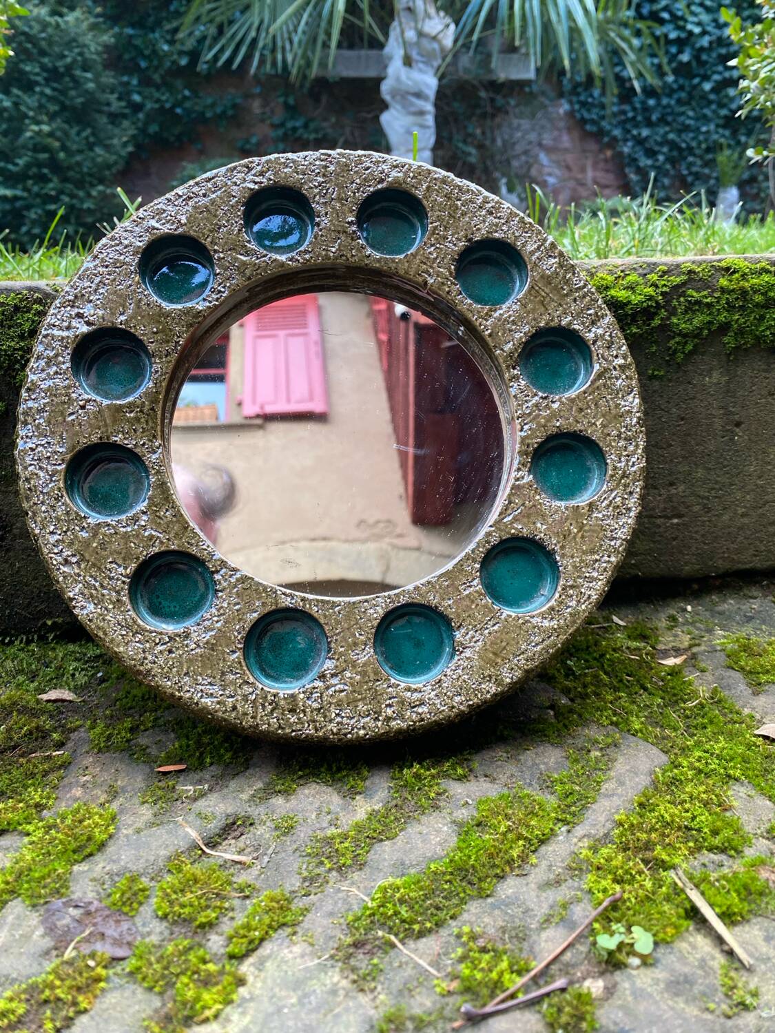 Round ceramic mirror signed IFO Denmark circa 1960
