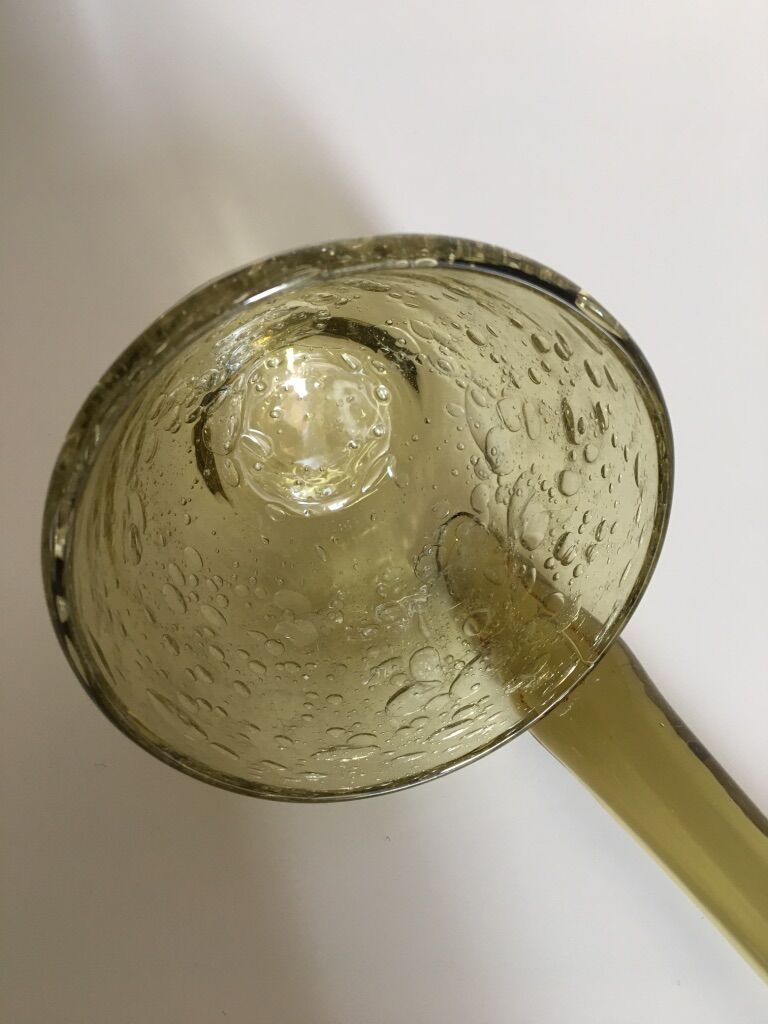 Lime green blown glass ladle, Biot