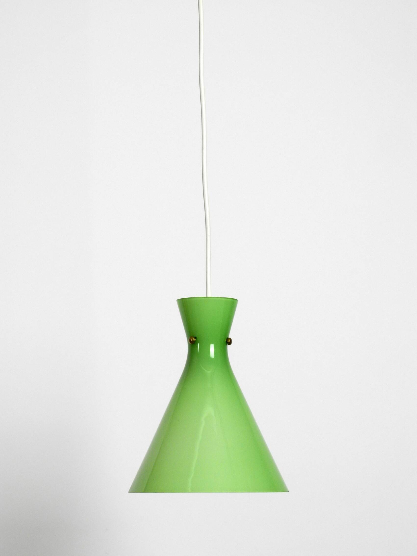 Very beautiful Mid Century flashed glass Diabolo pendant lamp in Green